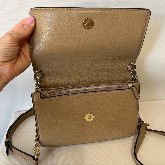 Michael Kors Jet Set Travel Pebble Leather Tan Crossbody Bag Gold Chain - Picture 6 of 14